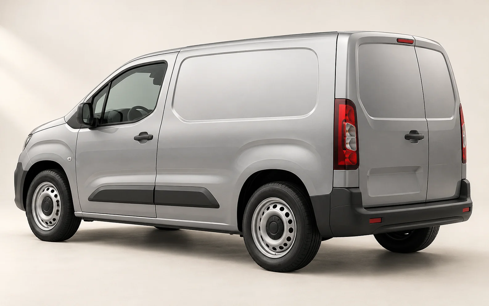 Conceptual single silver commercial vehicle with its side and rear body panels visible.