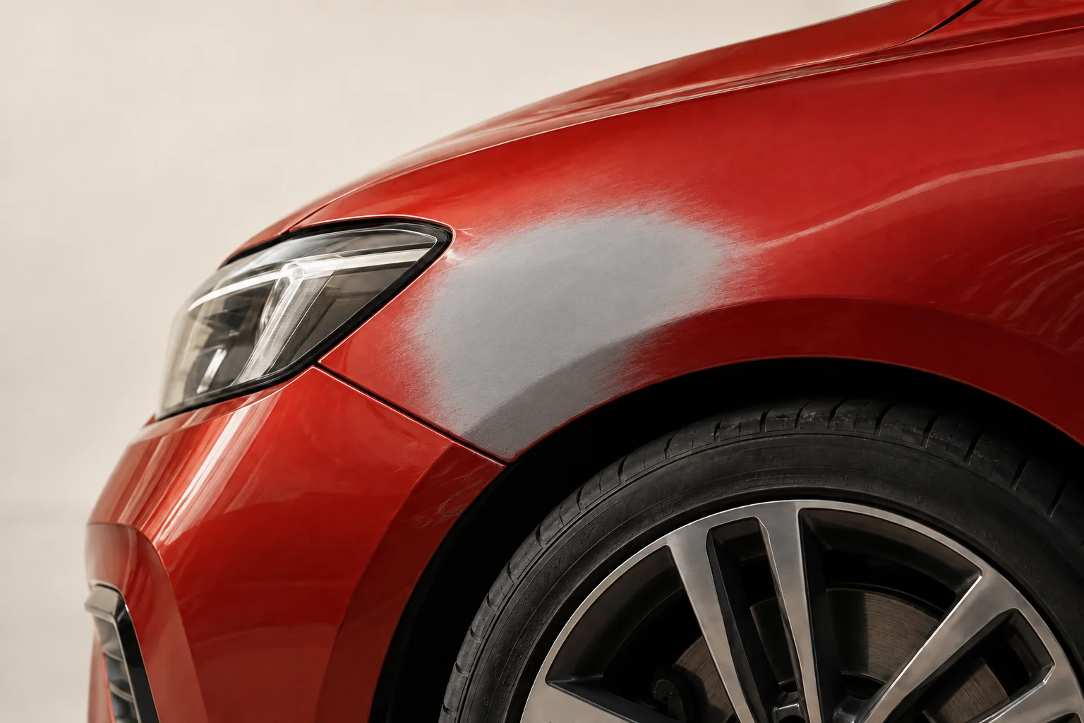 The same concept fender with its shape restored and a gray prepared surface